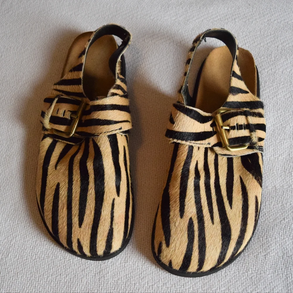 Free People Seattle tan and black slingback zebra print genuine calf hair clog - Picture 5 of 8